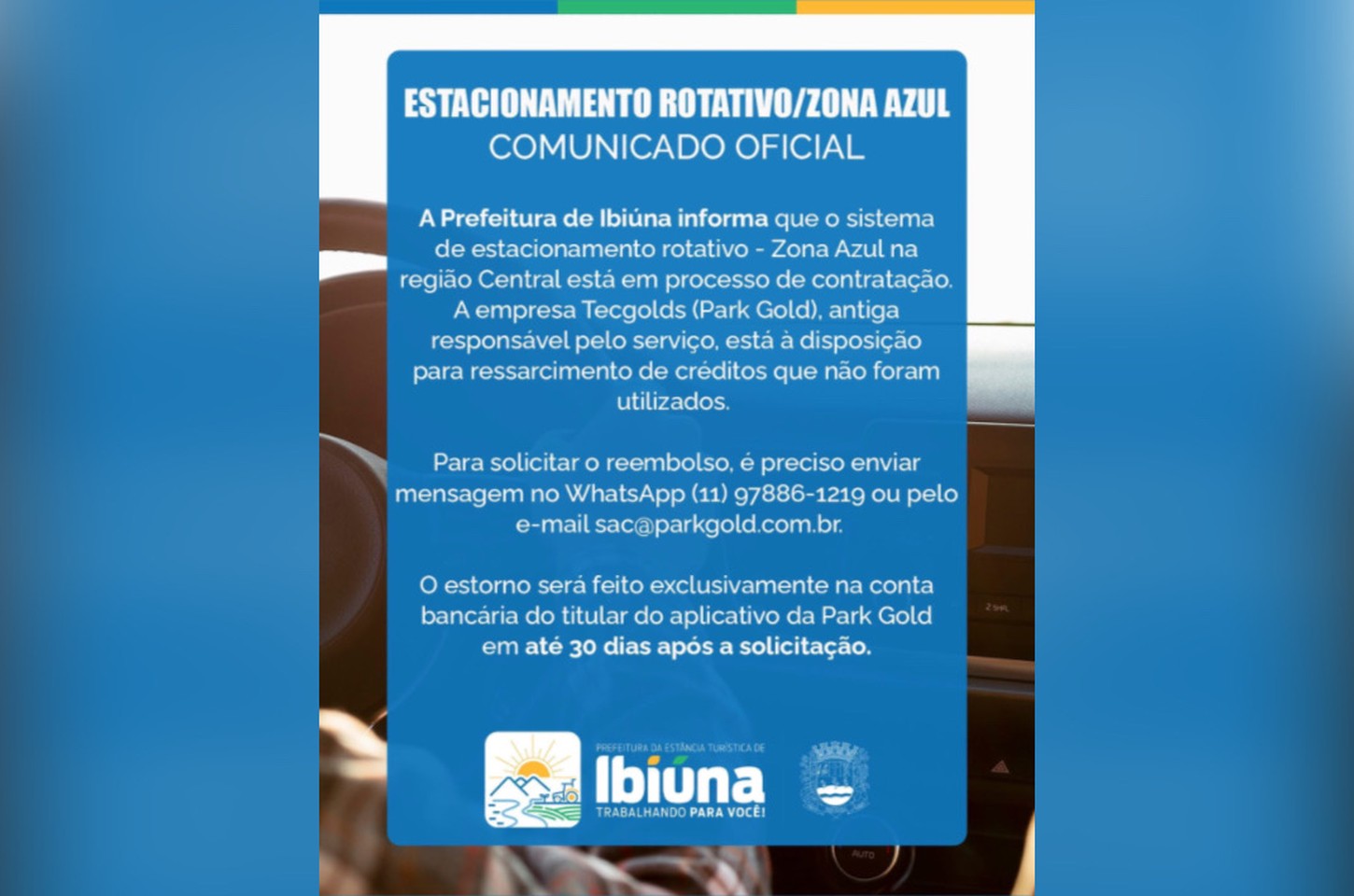 Ibiúna renegocia estacionamento rotativo; veja como pedir reembolso