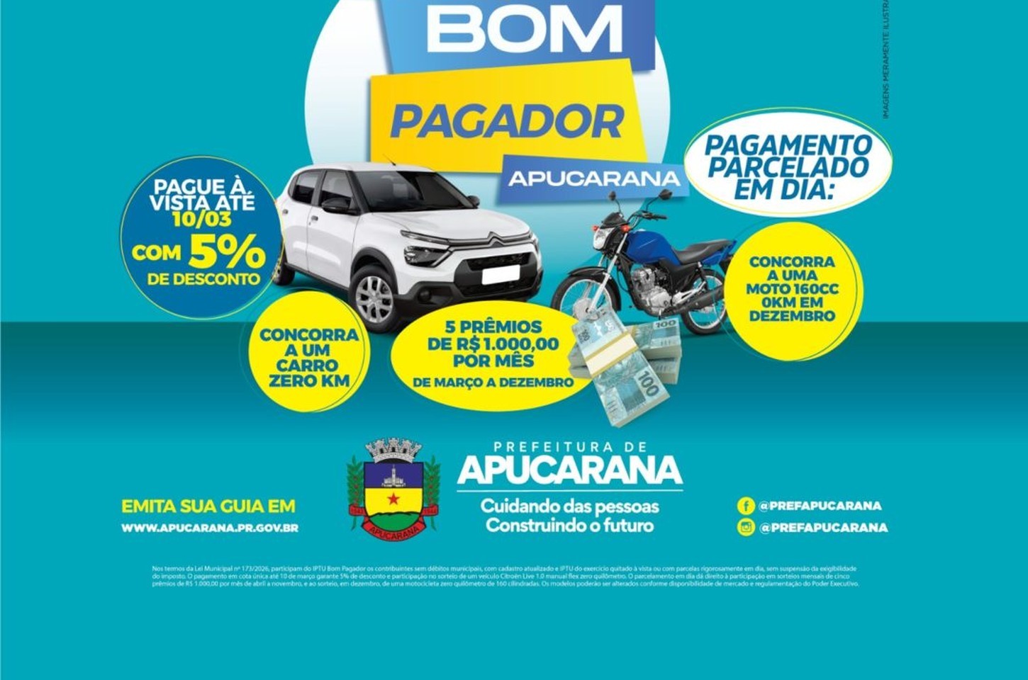 IPTU de Apucarana: desconto e sorteio de carro zero têm prazo nesta sexta