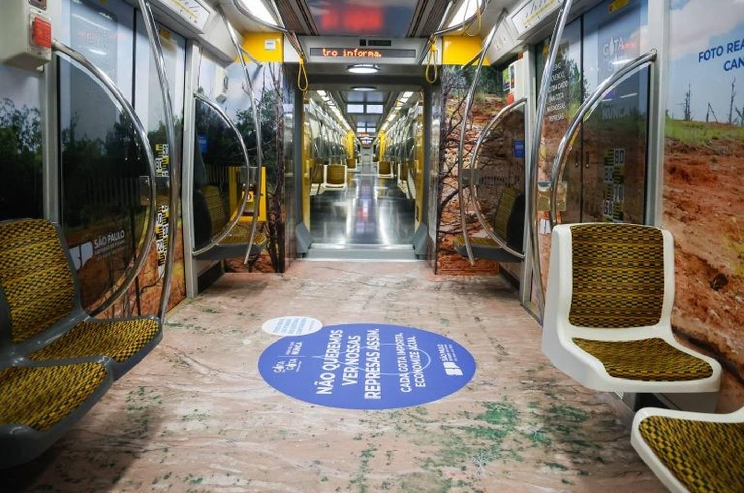 Metrô de SP vira tela de alerta sobre crise hídrica
