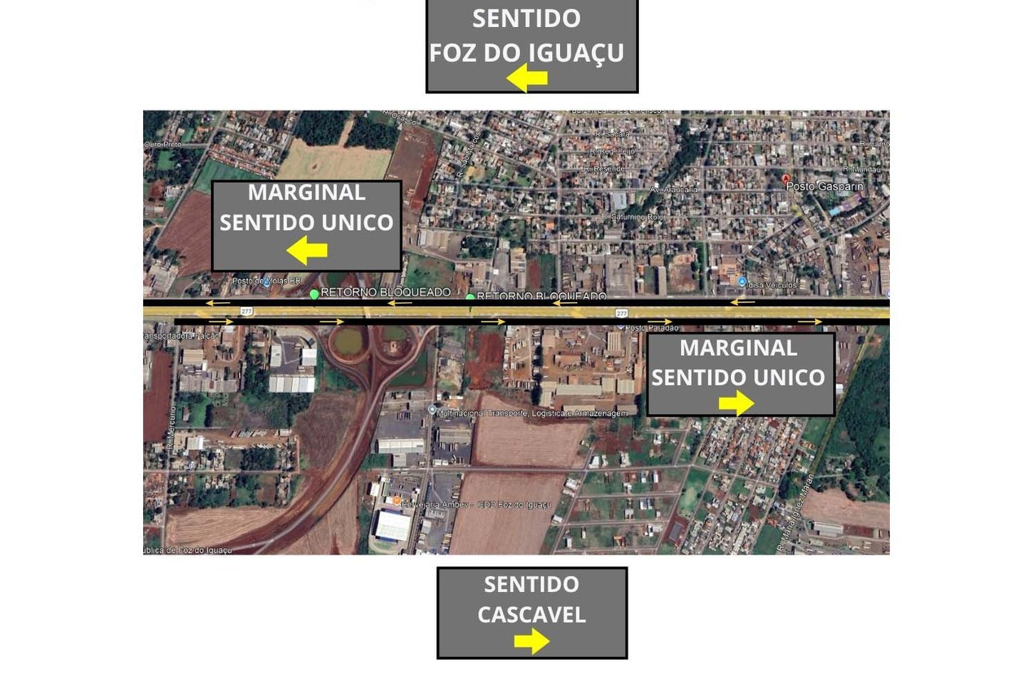 Mudança no tráfego nas marginais da BR-277 em Foz do Iguaçu
