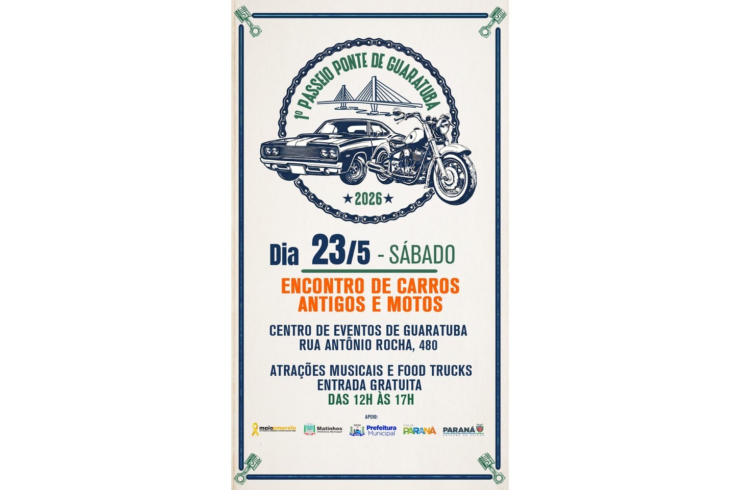 Ponte de Guaratuba recebe desfile de carros antigos e motos neste sábado