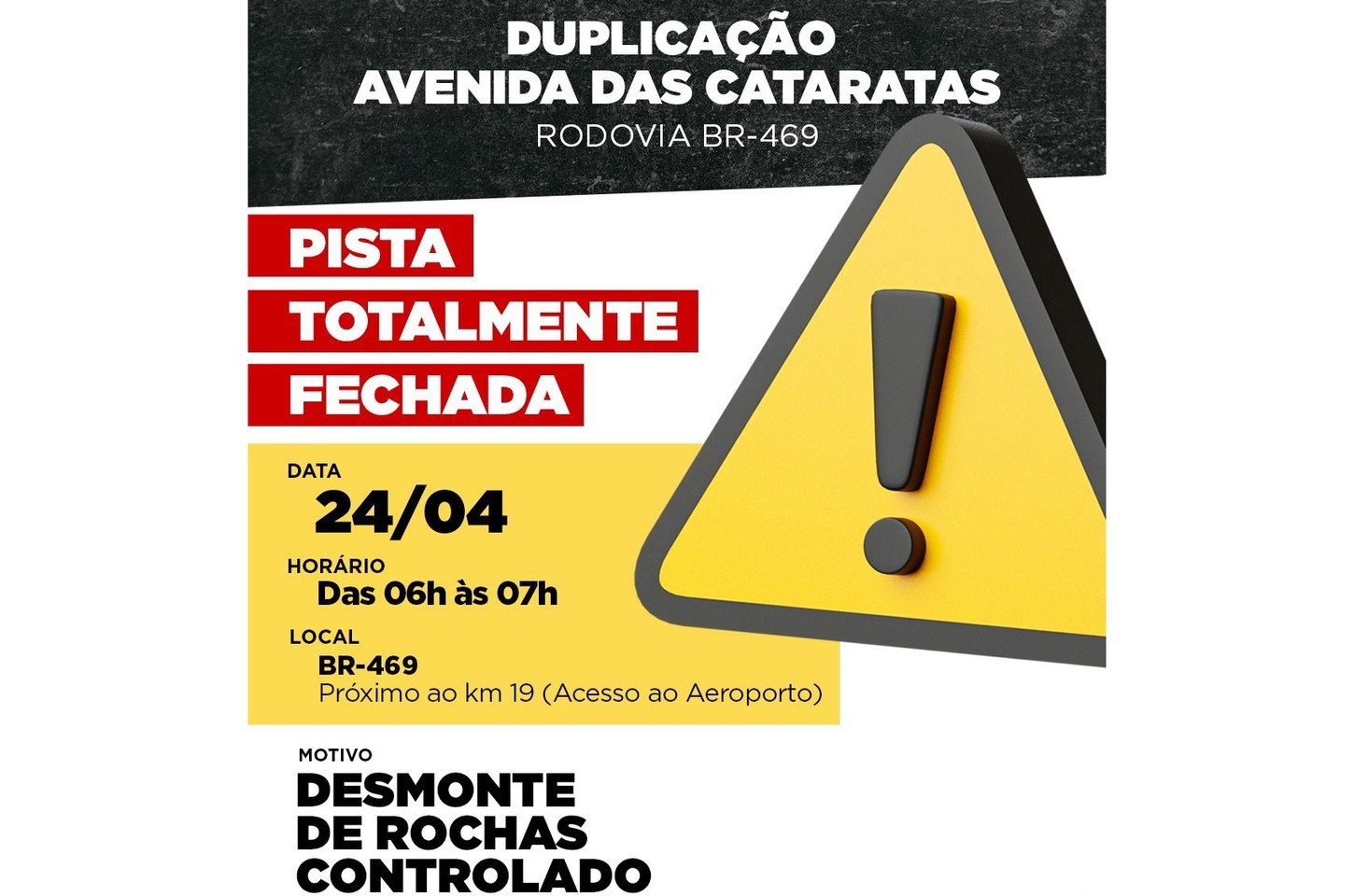 Rodovia das Cataratas terá nova interdição para detonação de rochas