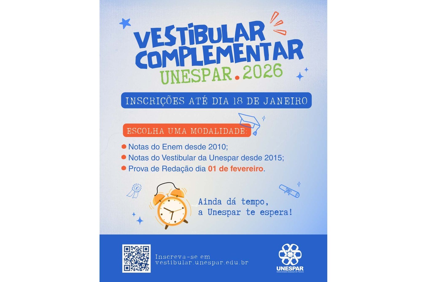 Unespar abre vestibular complementar 2026 com 234 vagas e inscrições gratuitas